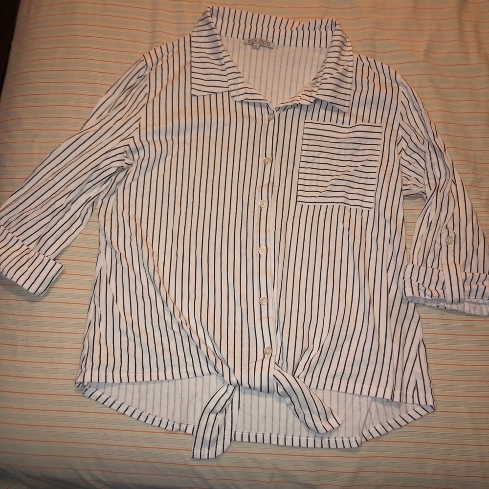DJ&JUJU Blouse, Black & White Stripes, L